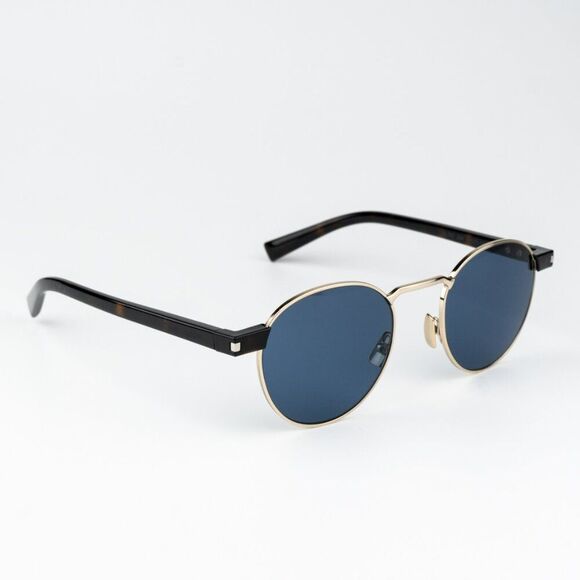 NEW Saint Laurent SL707 004 Gold Havana Blue Oval Unisex Sunglasses - Picture 6 of 11